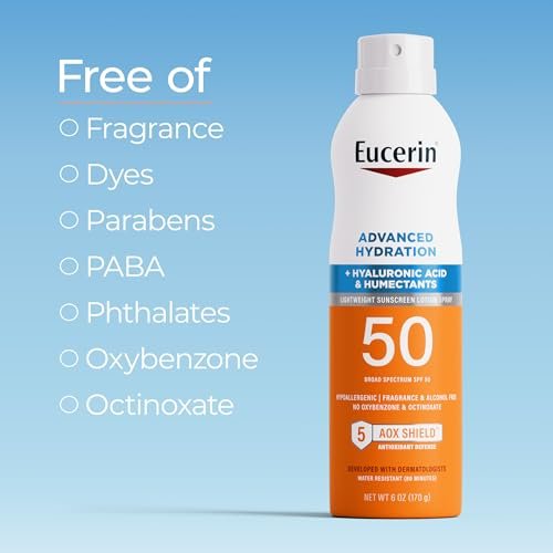 Eucerin Advanced Hydration SPF 50 Sunscreen Spray – Lightweight, Hyaluronic Acid, Hypoallergenic, 6 oz - görsel 12