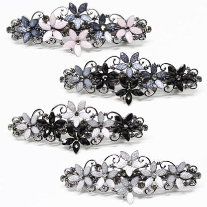 Jakeni Elegant Sparkly Glitter Rhinestones Flowers Hairpins - Vintage French Style Hair Barrettes, Clips and Accessories for Women (Color C, Pack of 4)