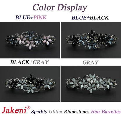 Jakeni Elegant Sparkly Glitter Rhinestones Flowers Hairpins - Vintage French Style Hair Barrettes, Clips and Accessories for Women (Color C, Pack of 4)