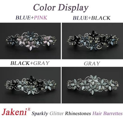 Jakeni Elegant Sparkly Glitter Rhinestones Flowers Hairpins - Vintage French Style Hair Barrettes, Clips and Accessories for Women (Color C, Pack of 4)