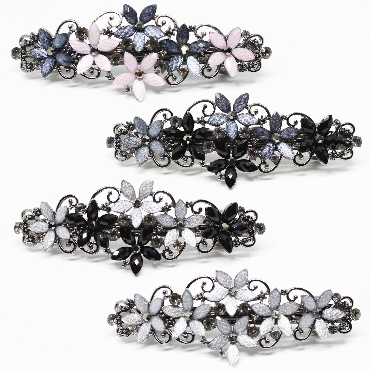 Jakeni Elegant Sparkly Glitter Rhinestones Flowers Hairpins - Vintage French Style Hair Barrettes, Clips and Accessories for Women (Color C, Pack of 4) - görsel 2