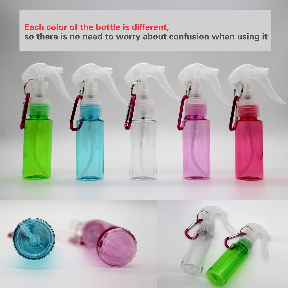 ZJSXINDI 5-Pack Empty Spray Bottles 2oz/60ml with Keychain, Leak-Proof Refillable Mini Spray Bottles for Hand Sanitizer, Travel, Hair, Cleaning - Multicolor Avelisse