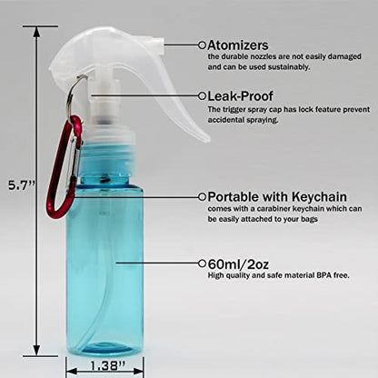 ZJSXINDI 5-Pack Empty Spray Bottles 2oz/60ml with Keychain, Leak-Proof Refillable Mini Spray Bottles for Hand Sanitizer, Travel, Hair, Cleaning - Multicolor Avelisse