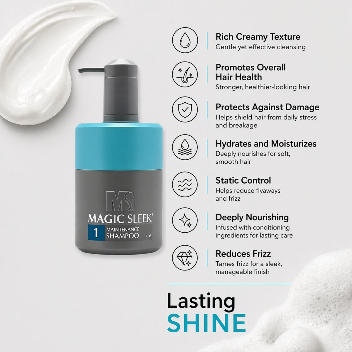 MagicSleek Hydrating Shampoo | Moisturizing & Cleansing | Color-Safe | All Hair Types | Coconut Oil | Frizz Control | Sulfate & Paraben Free | For Dry Scalp | Daily Routine | 17 oz Avelisse