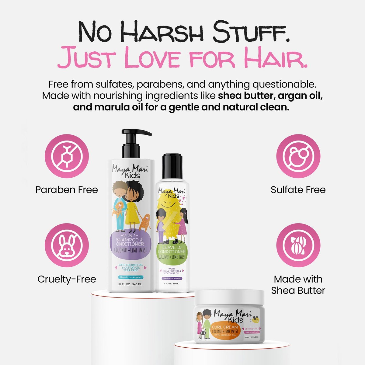 Kids Curly Hair Gift Set - 2-in-1 Shampoo & Conditioner, Curl Cream, Leave-In Conditioner, Shea Butter, Tear-Free, Frizz Control, Sulfate-Free, 32 Fl Oz Avelisse