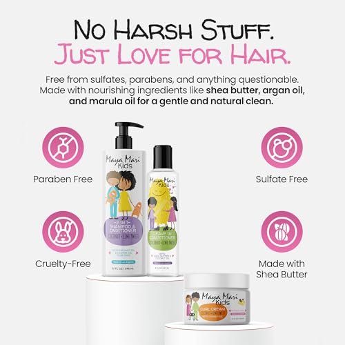 Kids Curly Hair Gift Set - 2-in-1 Shampoo & Conditioner, Curl Cream, Leave-In Conditioner, Shea Butter, Tear-Free, Frizz Control, Sulfate-Free, 32 Fl Oz Avelisse