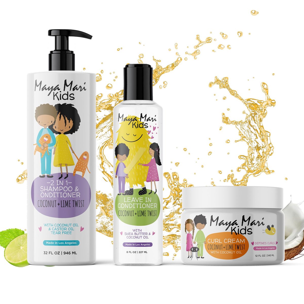 Kids Curly Hair Gift Set - 2-in-1 Shampoo & Conditioner, Curl Cream, Leave-In Conditioner, Shea Butter, Tear-Free, Frizz Control, Sulfate-Free, 32 Fl Oz Avelisse