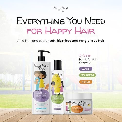 Kids Curly Hair Gift Set - 2-in-1 Shampoo & Conditioner, Curl Cream, Leave-In Conditioner, Shea Butter, Tear-Free, Frizz Control, Sulfate-Free, 32 Fl Oz Avelisse