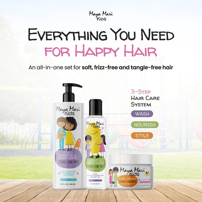 Kids Curly Hair Gift Set - 2-in-1 Shampoo & Conditioner, Curl Cream, Leave-In Conditioner, Shea Butter, Tear-Free, Frizz Control, Sulfate-Free, 32 Fl Oz Avelisse