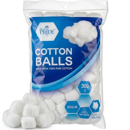 MED PRIDE 100% Pure Cotton Balls, 300 Count – Ultra Soft, Highly Absorbent, Multipurpose for Makeup Removal, Skincare, Nail Polish, Baby Care & First Aid