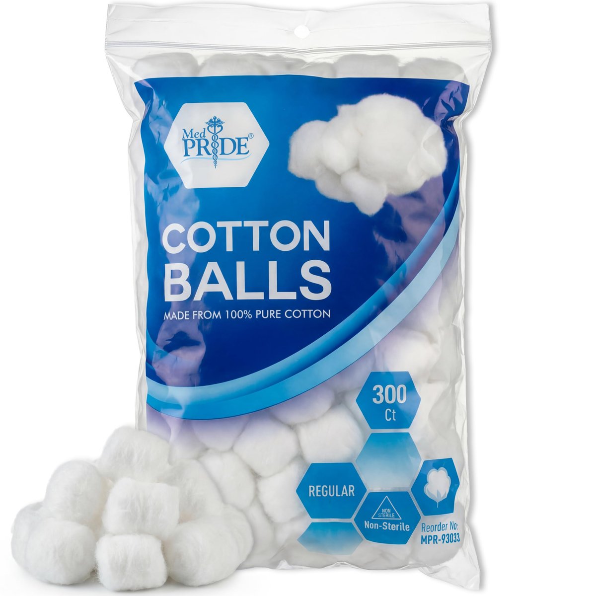 MED PRIDE 100% Pure Cotton Balls, 300 Count – Ultra Soft, Highly Absorbent, Multipurpose for Makeup Removal, Skincare, Nail Polish, Baby Care & First Aid - görsel 1