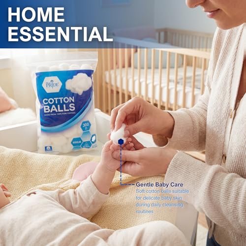 MED PRIDE 100% Pure Cotton Balls, 300 Count – Ultra Soft, Highly Absorbent, Multipurpose for Makeup Removal, Skincare, Nail Polish, Baby Care & First Aid - görsel 10