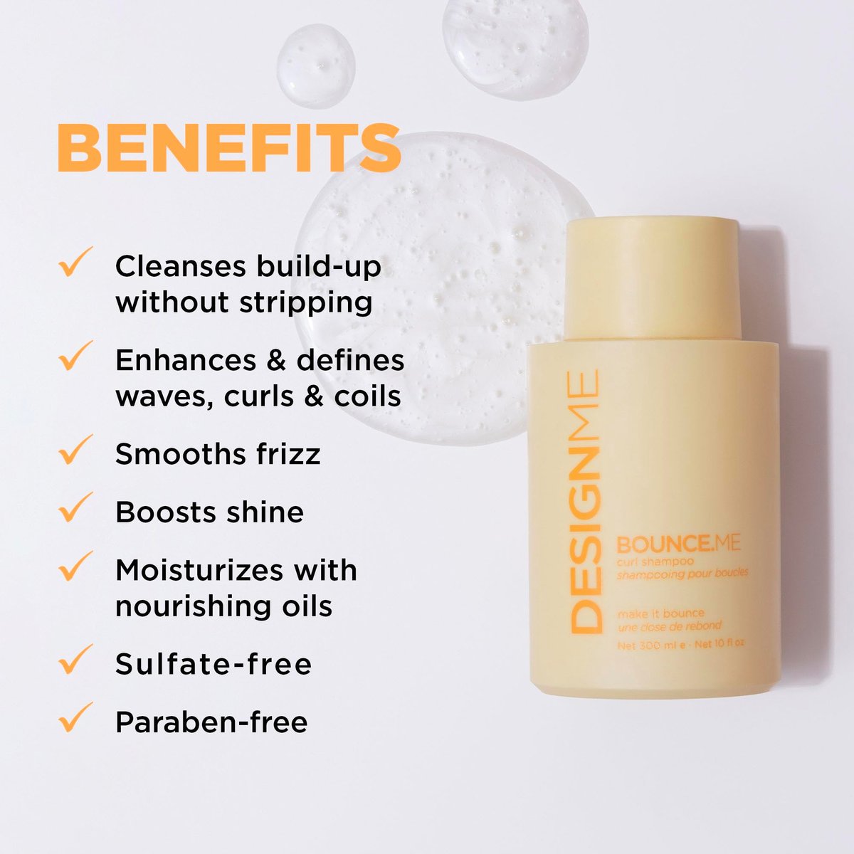 Design.Me BOUNCE.ME Shampoo – Curl-Defining, Anti-Frizz Shampoo for All Curl Types with Kukui Nut Seed & Buriti Oil, 10 Fl Oz Avelisse