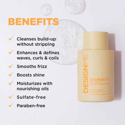 Design.Me BOUNCE.ME Shampoo – Curl-Defining, Anti-Frizz Shampoo for All Curl Types with Kukui Nut Seed & Buriti Oil, 10 Fl Oz Avelisse