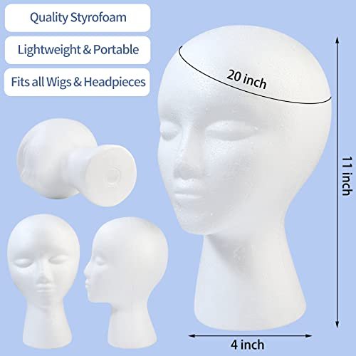 GliSun 3 Pcs Foam Wig Head Set – Styrofoam Mannequin Head with Female Face for Wig Display, Hat Stand, Art & Craft Painting Avelisse