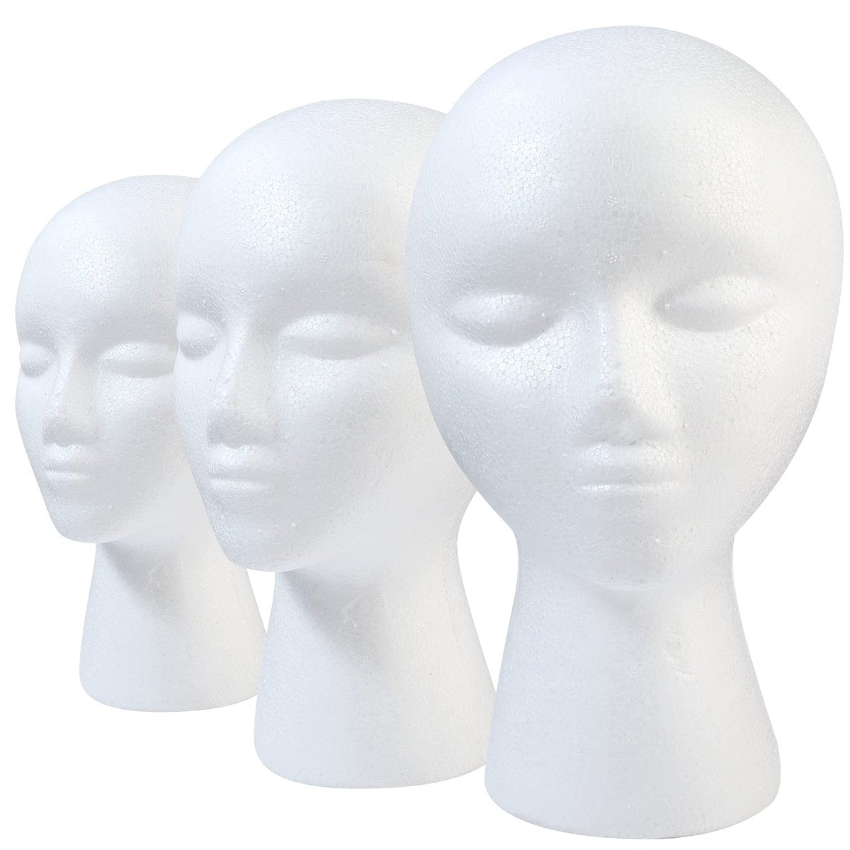 GliSun 3 Pcs Foam Wig Head Set – Styrofoam Mannequin Head with Female Face for Wig Display, Hat Stand, Art & Craft Painting Avelisse