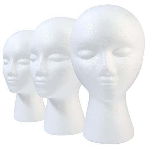 GliSun 3 Pcs Foam Wig Head Set – Styrofoam Mannequin Head with Female Face for Wig Display, Hat Stand, Art & Craft Painting Avelisse