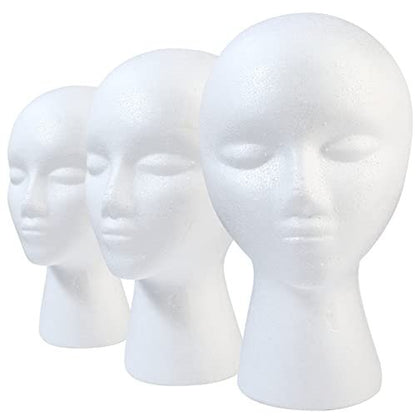 GliSun 3 Pcs Foam Wig Head Set – Styrofoam Mannequin Head with Female Face for Wig Display, Hat Stand, Art & Craft Painting Avelisse