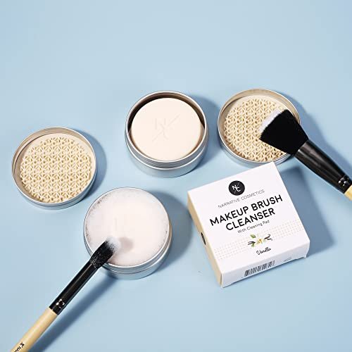 Narrative Cosmetics Makeup Brush Cleaner Soap with Silicone Scrubber Pad – Solid Cleanser for Brushes & Beauty Blenders, Vegan, Cruelty-Free, Avocado Jojoba Argan Oil, Vanilla Scent, 2.45 Oz Avelisse