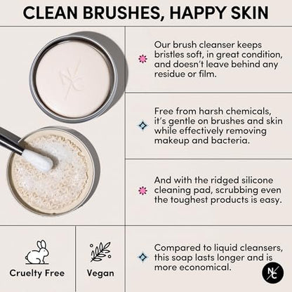 Narrative Cosmetics Makeup Brush Cleaner Soap with Silicone Scrubber Pad – Solid Cleanser for Brushes & Beauty Blenders, Vegan, Cruelty-Free, Avocado Jojoba Argan Oil, Vanilla Scent, 2.45 Oz Avelisse