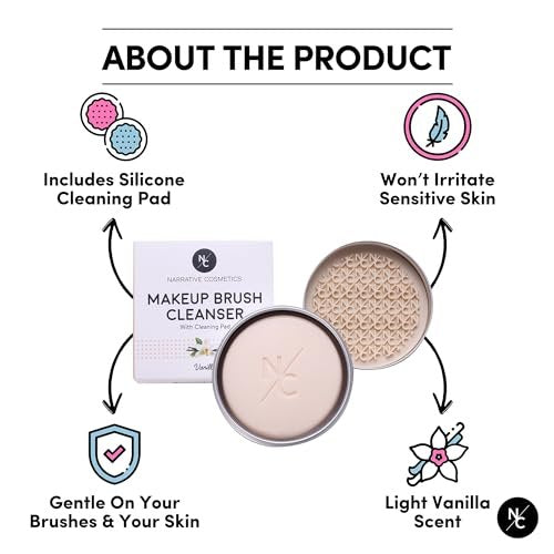 Narrative Cosmetics Makeup Brush Cleaner Soap with Silicone Scrubber Pad – Solid Cleanser for Brushes & Beauty Blenders, Vegan, Cruelty-Free, Avocado Jojoba Argan Oil, Vanilla Scent, 2.45 Oz Avelisse