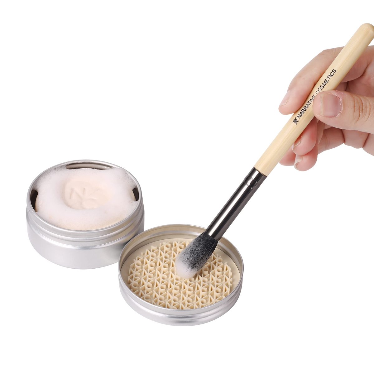 Narrative Cosmetics Makeup Brush Cleaner Soap with Silicone Scrubber Pad – Solid Cleanser for Brushes & Beauty Blenders, Vegan, Cruelty-Free, Avocado Jojoba Argan Oil, Vanilla Scent, 2.45 Oz Avelisse