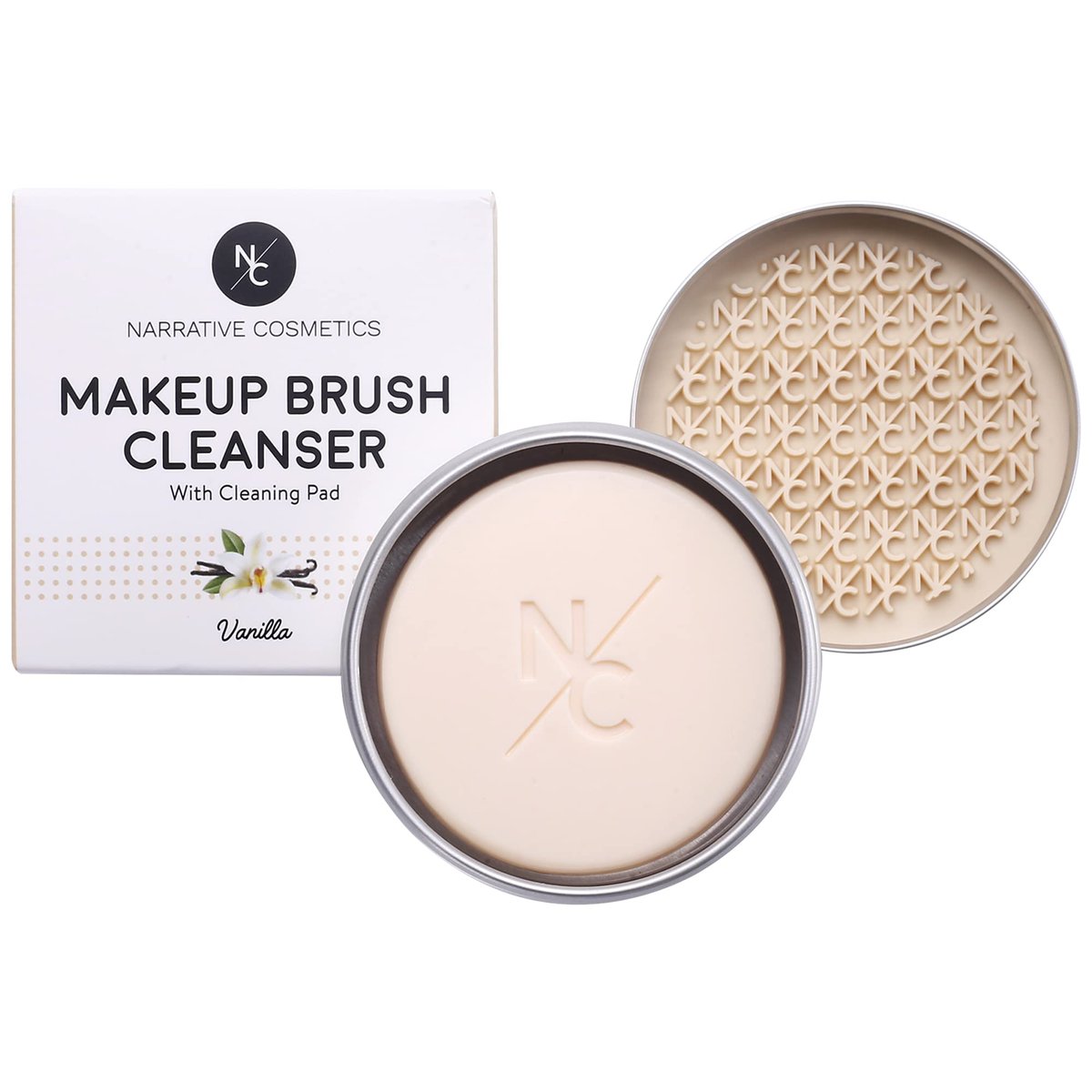 Narrative Cosmetics Makeup Brush Cleaner Soap with Silicone Scrubber Pad – Solid Cleanser for Brushes & Beauty Blenders, Vegan, Cruelty-Free, Avocado Jojoba Argan Oil, Vanilla Scent, 2.45 Oz Avelisse