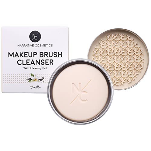 Narrative Cosmetics Makeup Brush Cleaner Soap with Silicone Scrubber Pad – Solid Cleanser for Brushes & Beauty Blenders, Vegan, Cruelty-Free, Avocado Jojoba Argan Oil, Vanilla Scent, 2.45 Oz Avelisse