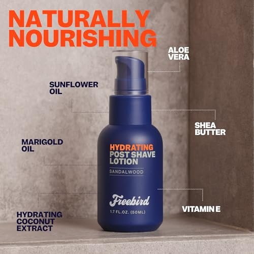 Freebird Post Shave Lotion for Men – Cooling Aftershave Gel with Natural Sandalwood Scent, Soothes Razor Burn & Moisturizes Sensitive Skin, Travel Size 1.7 oz Avelisse