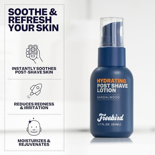 Freebird Post Shave Lotion for Men – Cooling Aftershave Gel with Natural Sandalwood Scent, Soothes Razor Burn & Moisturizes Sensitive Skin, Travel Size 1.7 oz Avelisse
