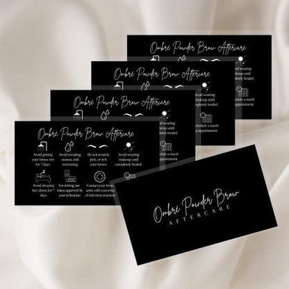 Ombre Powder Brow Aftercare Cards – 50 Pack Business Card Size for Brow Artists