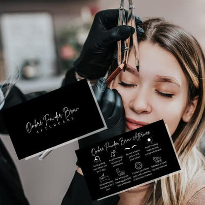 Ombre Powder Brow Aftercare Cards – 50 Pack Business Card Size for Brow Artists