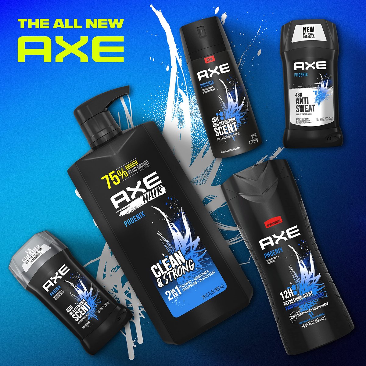 AXE Phoenix 2-in-1 Shampoo and Conditioner, Crushed Mint and Rosemary, 28 oz (Pack of 4) Avelisse