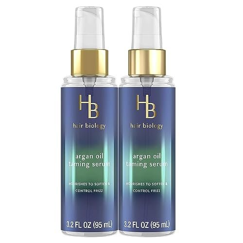 Hair Biology Argan Oil Taming Serum Twin Pack - Frizz Control & Nourishing Hair Serum with Biotin for Dry, Color-Treated Hair - 2 x 3.2 Fl Oz Avelisse
