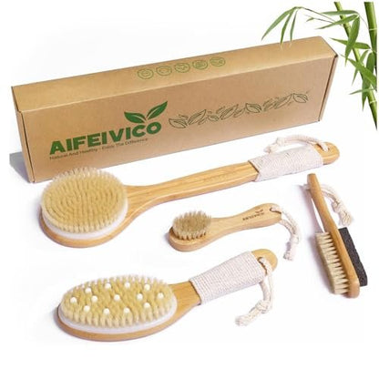 AIFEIVICO Dry Brushing Body Brush – Natural Boar Bristle & Bamboo Exfoliating Brush for Body, Face, Foot, with Long Handle Back Scrubber, Lymphatic & Cellulite Massage Avelisse