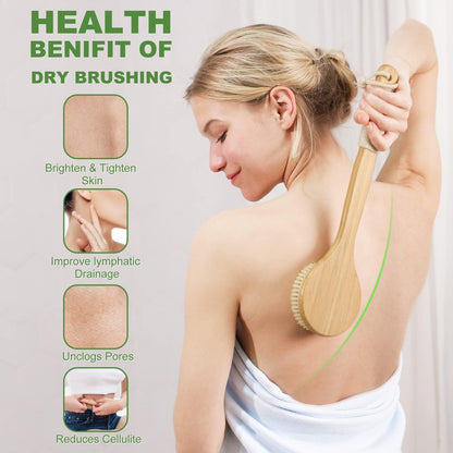 AIFEIVICO Dry Brushing Body Brush – Natural Boar Bristle & Bamboo Exfoliating Brush for Body, Face, Foot, with Long Handle Back Scrubber, Lymphatic & Cellulite Massage Avelisse