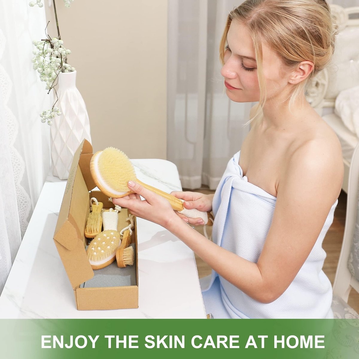 AIFEIVICO Dry Brushing Body Brush – Natural Boar Bristle & Bamboo Exfoliating Brush for Body, Face, Foot, with Long Handle Back Scrubber, Lymphatic & Cellulite Massage Avelisse