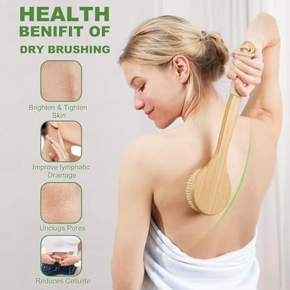 AIFEIVICO Dry Brushing Body Brush – Natural Boar Bristle & Bamboo Exfoliating Brush for Body, Face, Foot, with Long Handle Back Scrubber, Lymphatic & Cellulite Massage Avelisse