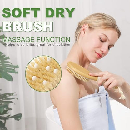 AIFEIVICO Dry Brushing Body Brush – Natural Boar Bristle & Bamboo Exfoliating Brush for Body, Face, Foot, with Long Handle Back Scrubber, Lymphatic & Cellulite Massage Avelisse