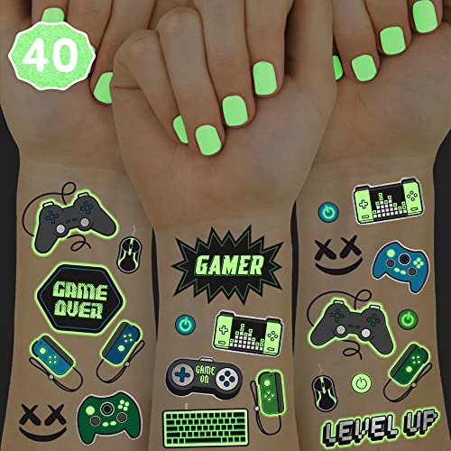 xo, Fetti Video Game Party Supplies Temporary Tattoos – 40 Glow in the Dark Gamer Tattoos for Kids & Adults - görsel 2