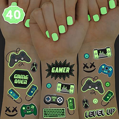 xo, Fetti Video Game Party Supplies Temporary Tattoos – 40 Glow in the Dark Gamer Tattoos for Kids & Adults