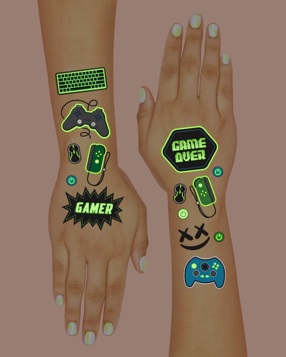 xo, Fetti Video Game Party Supplies Temporary Tattoos – 40 Glow in the Dark Gamer Tattoos for Kids & Adults - görsel 7