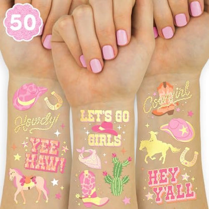 xo, Fetti Cowgirl Temporary Tattoos - 50 Gold Foil Styles | Western Birthday Party Decorations, Rodeo Favors, Cow Print Supplies