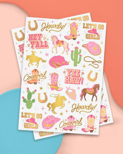 xo, Fetti Cowgirl Temporary Tattoos - 50 Gold Foil Styles | Western Birthday Party Decorations, Rodeo Favors, Cow Print Supplies