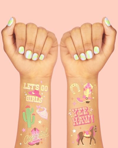 xo, Fetti Cowgirl Temporary Tattoos - 50 Gold Foil Styles | Western Birthday Party Decorations, Rodeo Favors, Cow Print Supplies