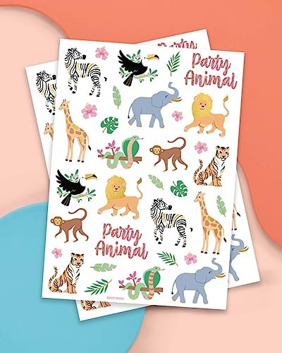 xo, Fetti Jungle Temporary Tattoos - 36 Wild Animal Designs for Kids & Adults | Safari Party Favors, Baby Shower Gifts