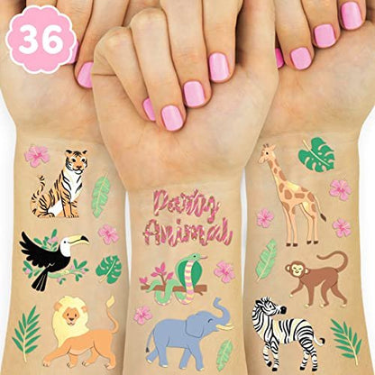 xo, Fetti Jungle Temporary Tattoos - 36 Wild Animal Designs for Kids & Adults | Safari Party Favors, Baby Shower Gifts
