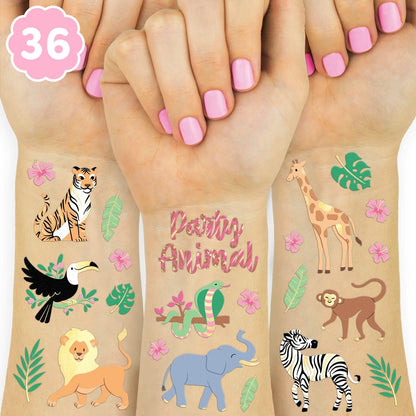 xo, Fetti Jungle Temporary Tattoos - 36 Wild Animal Designs for Kids & Adults | Safari Party Favors, Baby Shower Gifts