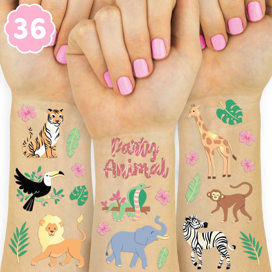xo, Fetti Jungle Temporary Tattoos - 36 Wild Animal Designs for Kids & Adults | Safari Party Favors, Baby Shower Gifts