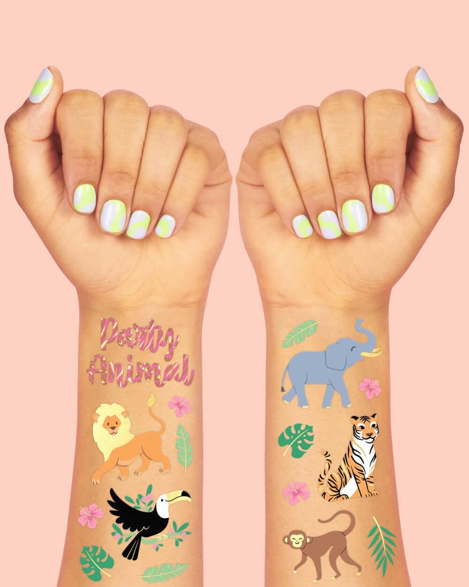 xo, Fetti Jungle Temporary Tattoos - 36 Wild Animal Designs for Kids & Adults | Safari Party Favors, Baby Shower Gifts - görsel 5